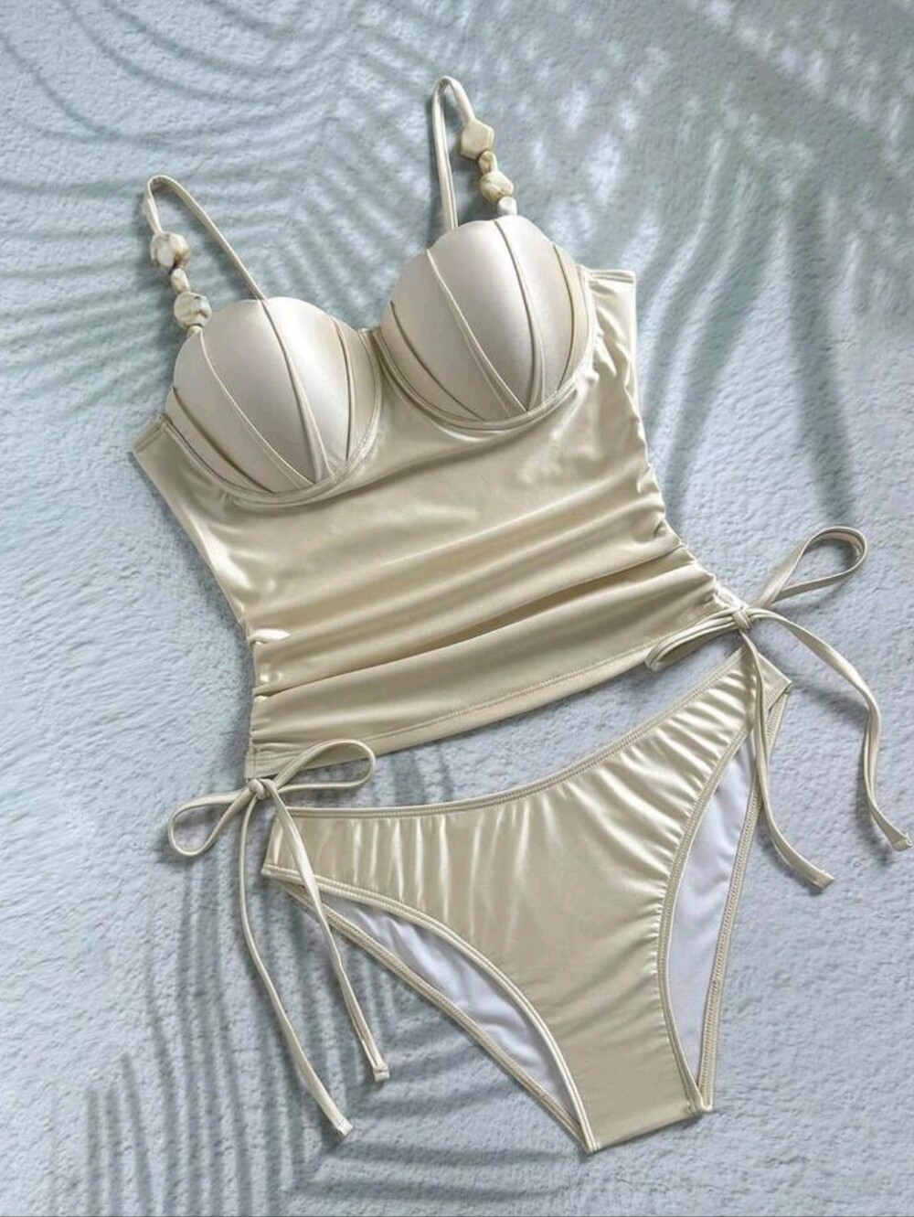 Cream Sculpted Shell-Style Tankini - Picture 7 of 8